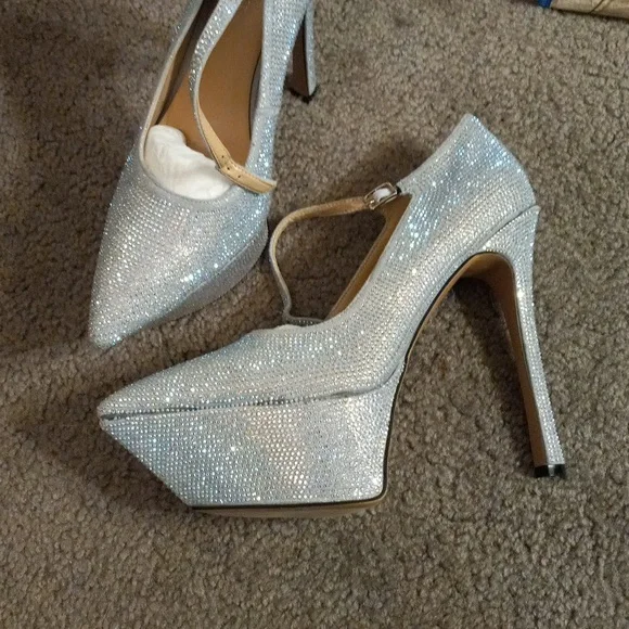 New FELIZ RHINESTONE EMBELLISHED PLATFORM STILETTO, size 10 - Picture 4 of 12